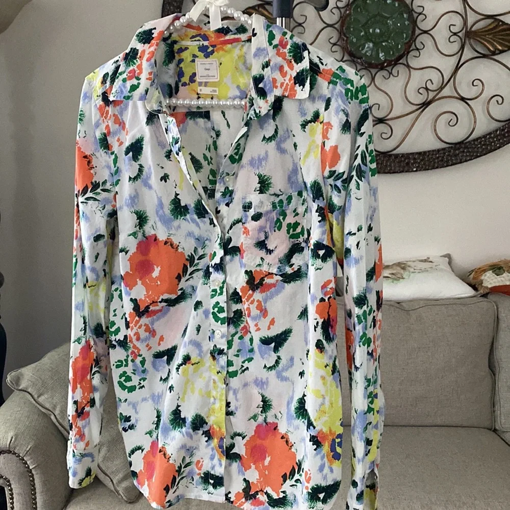 Gap Shrunken Boyfriend Floral Button Down Shirt XS